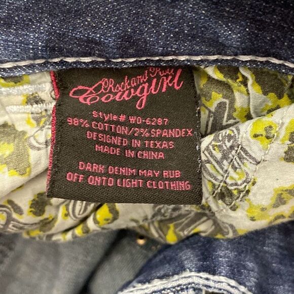 Rock & Roll Cowgirl Women's Blue Low Rise Embellished Bootcut Jeans Size 33 x 32 - Picture 12 of 12